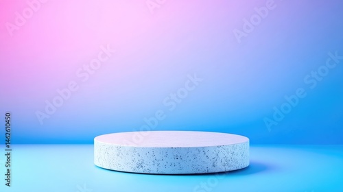 Round, marble podium on vibrant backdrop