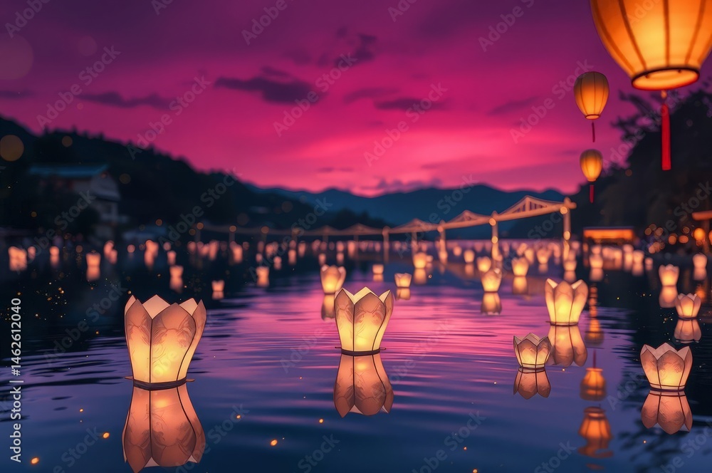 Obon Festival Lanterns at Dusk