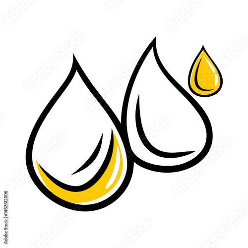 Yellow oil drops with outlines on a white background  