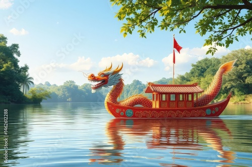 Obraz na płótnie Tranquil Dragon Boat Festival Scene w salonie
