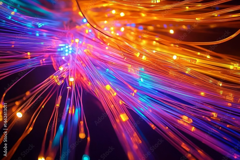 Naklejka premium Colorful Light Burst Abstract Fiber Optic Strands , Abstract, Lights