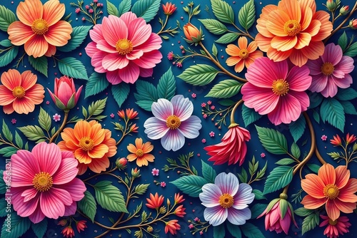 Intricate, flowing floral design Continuous, vibrant blooms , surface, summer, bloom