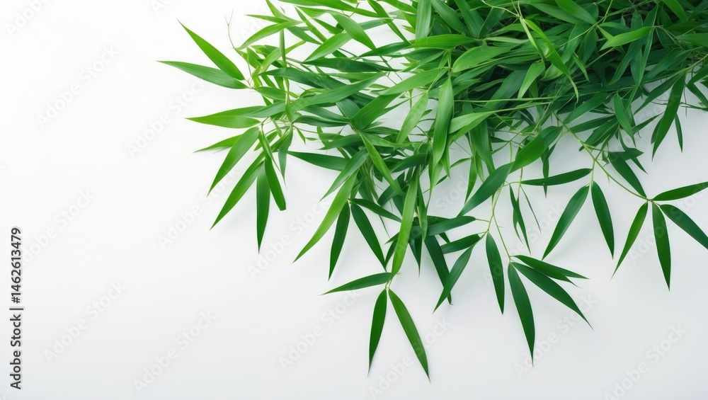 Obraz premium White background featuring bamboo leaves