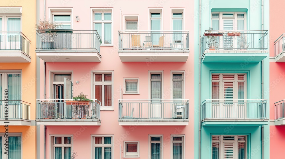 Obraz premium Pastel facade with clean lines, a blend of simplicity and charm in modern architecture