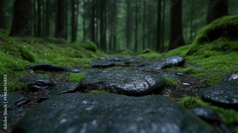 Fototapeta premium Mossy path in a dark forest