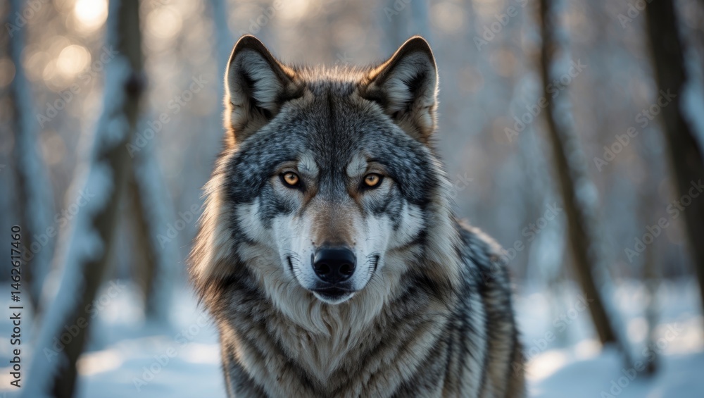 Fototapeta premium Wild wolf portrait in winter forest