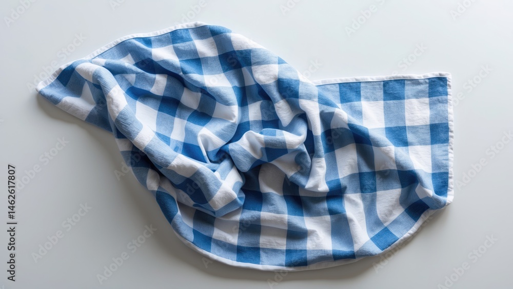 Crumpled fabric towel in kitchen setting against white background Crumpled fabric towel in kitchen setting against white background