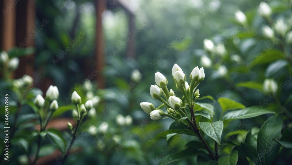 Fototapeta premium White Jasmine flower buds emerging to bloom