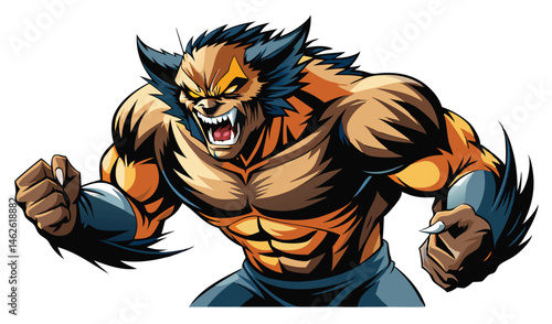 Ferocious Wolverine with Teeth Bared Mid Slash