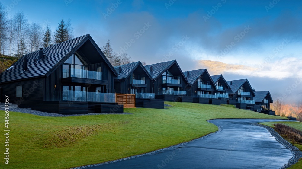 Obraz premium Modern dark homes on hillside