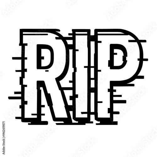'RIP' Text with Glitch Effect Illustration