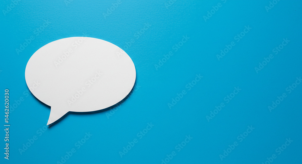 White speech bubble on a blue background suggesting communication or conversation with space for text real estate business ,technology ,selling ,purchasing ,agreement White speech bubble on a blue background suggesting communication or conversation with space for text real estate business ,technology ,selling ,purchasing ,agreement