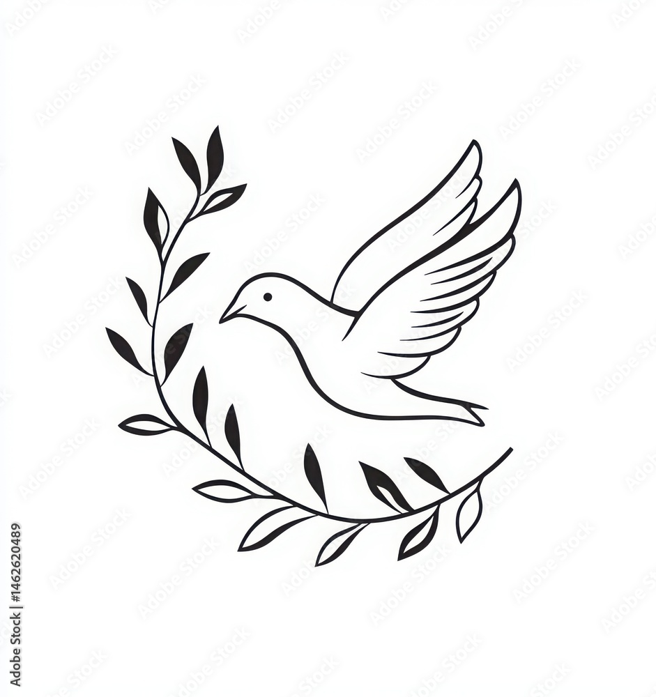 Obraz premium dove and olive branch minimal line art logo vector on white background. international day of living together in peace