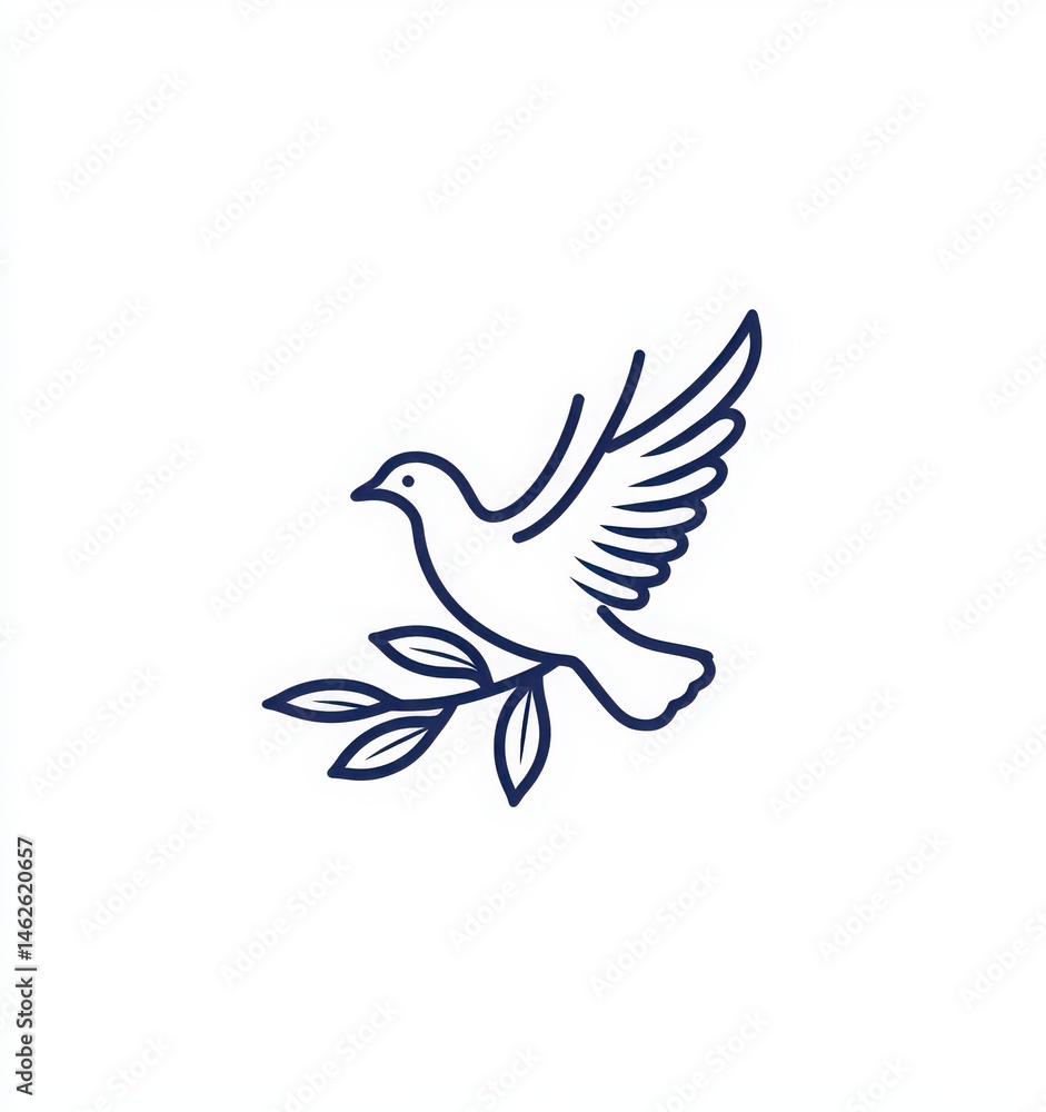 Fototapeta premium dove and olive branch minimal line art logo vector on white background. international day of living together in peace