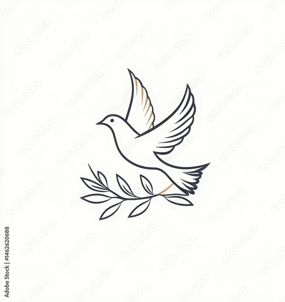 Obraz premium dove and olive branch minimal line art logo vector on white background. international day of living together in peace