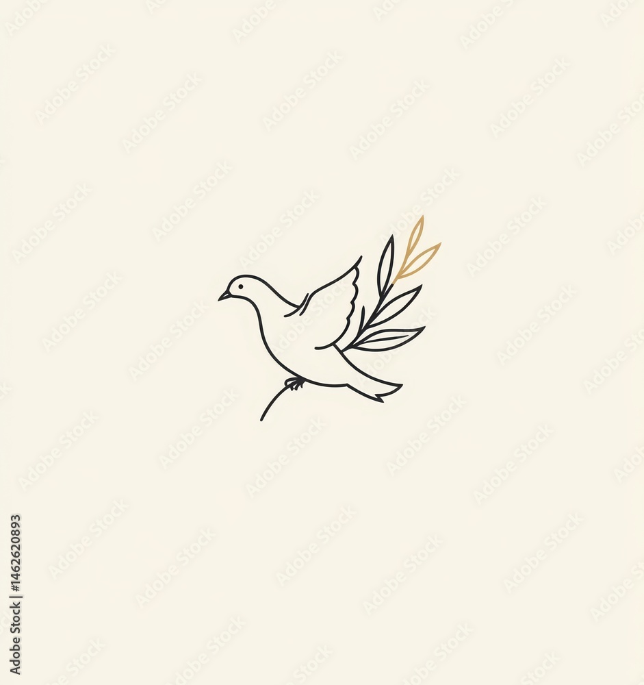 Obraz premium dove and olive branch minimal line art logo vector on white background. international day of living together in peace