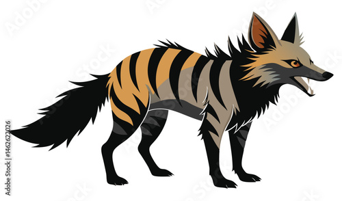 Aardwolf Upright with Striped Coat Raised