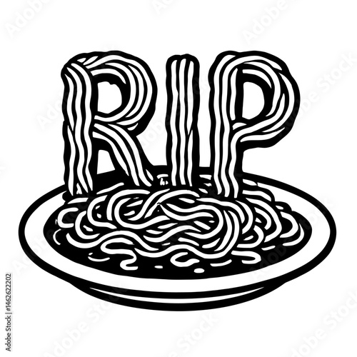 Rest In Pasta: An Illustration of a Plate of Spaghetti With Noodles Arranged to Form the Letters "RIP," Symbolizing the End of a Meal, a Completed Dish, or a Humorous Farewell to Delicious Food