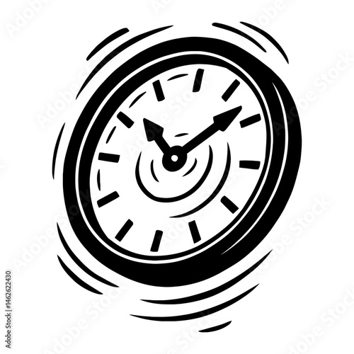 The Rushing Hands of Time: An Illustration of a Clock Face Surrounded by Wavy Lines, Symbolizing Urgency, Motion, Time Pressure, or a Dynamic Sense of Passing Moments in a Stylized Drawing