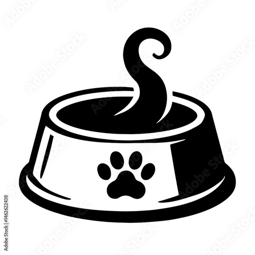 Dinner Time Delight: An Illustration of a Pet Food Bowl Adorned With a Paw Print, With a Wavy Shape Rising From Within, Symbolizing Warm, Appetizing Food Awaiting a Hungry Animal