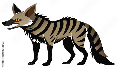 Standing Aardwolf on Hind Legs with Striped Fur