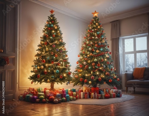 Vibrant Christmas tree  colorful baubles  warm room glow   holiday   festive season