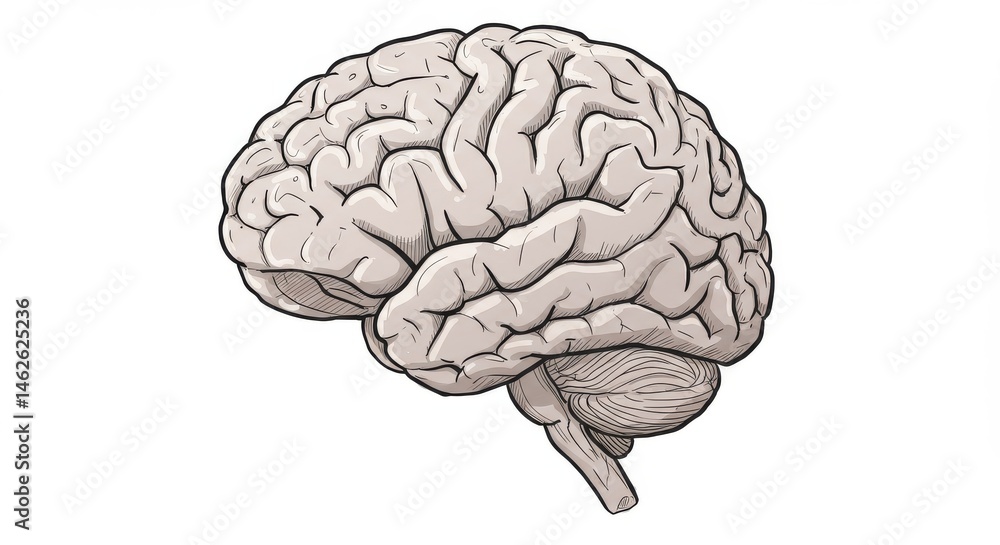 Fototapeta premium Human Brain Hand Sketch with Black Lines and Shading for Educational and Art Materials