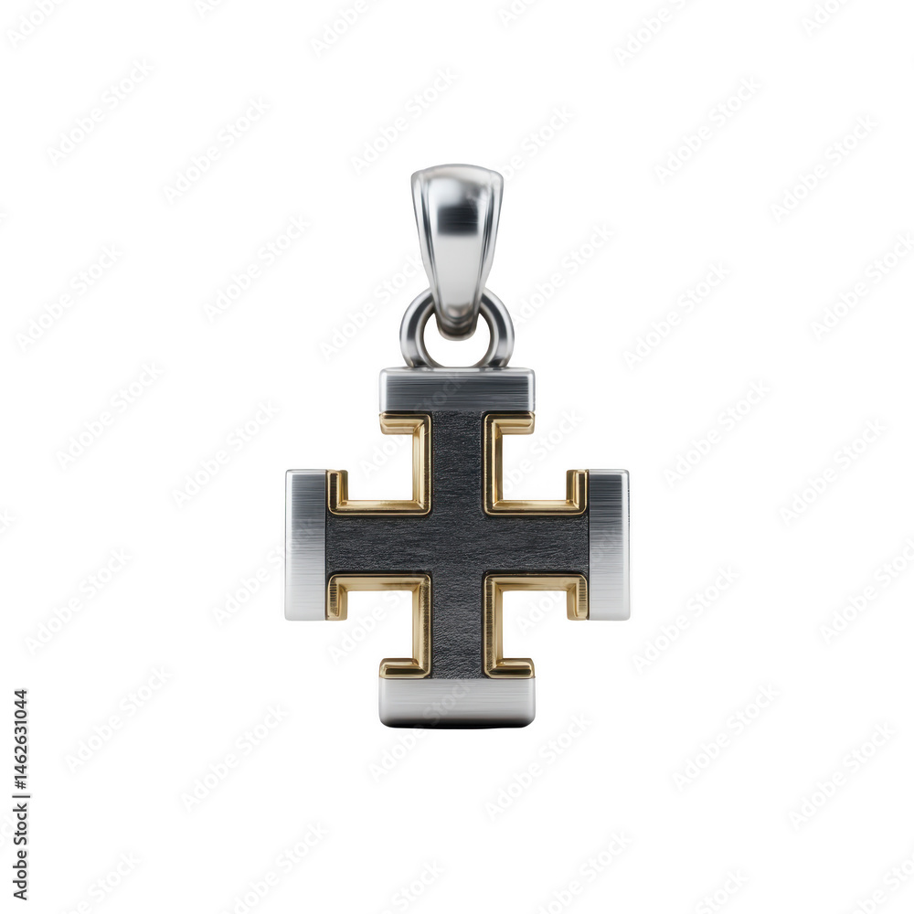 Obraz premium Silver and gold cross pendant with modern design, featuring polished finish and intricate detailing. pendant has sleek, contemporary look, perfect for stylish jewelry