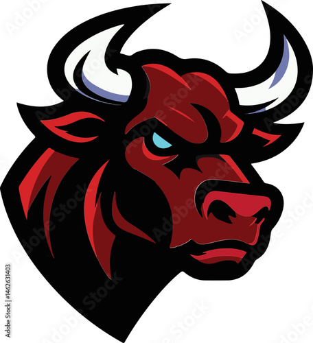 Aggressive Bull Head Mascot Icon – Red Ox Emblems for Esports and Branding