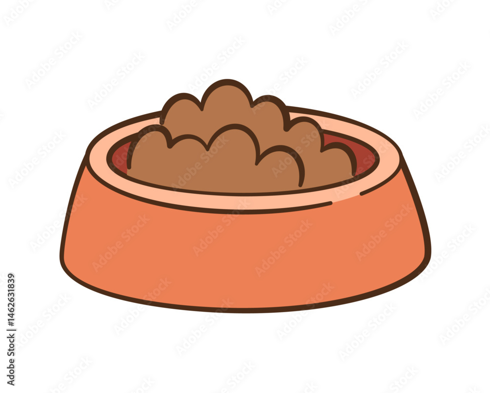 Full cat bowl icon. Dog feed. Animal snack Hand drawn flat style isolated. For children’s content, greeting cards, stickers, tshirts, mug, poster. Vector illustration