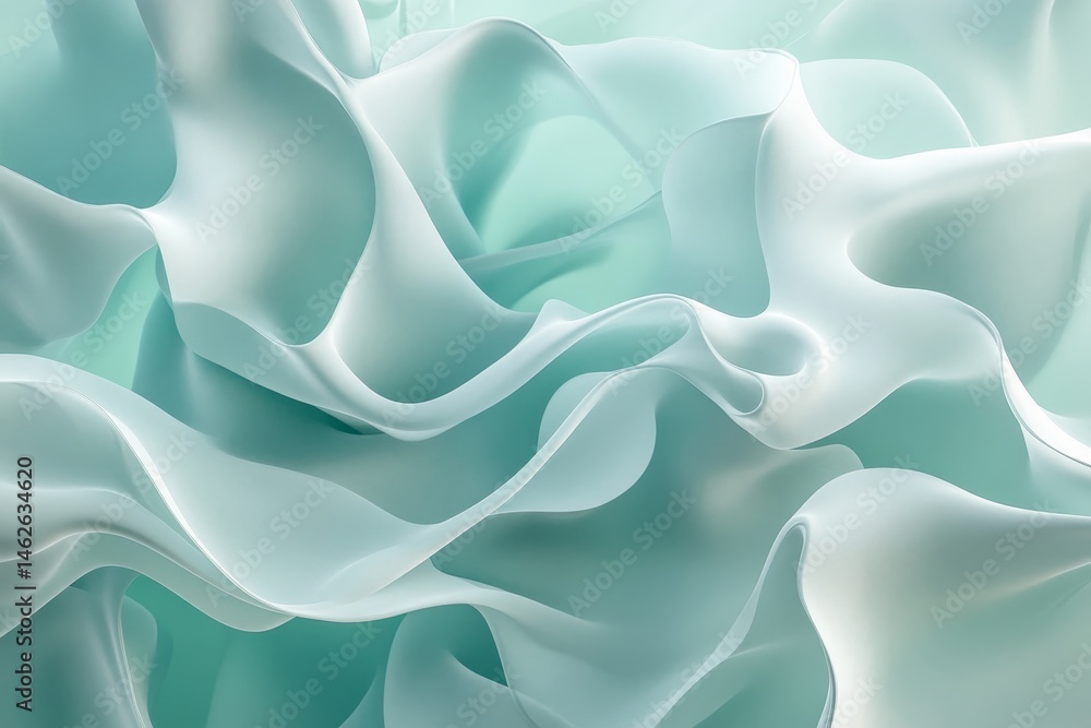 Obraz premium Close-up view of flowing light mint-green fabric folds.