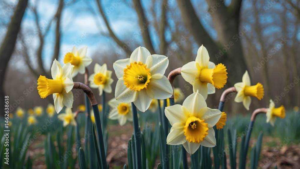 Cheerful daffodils flourishing in their natural habitat Cheerful daffodils flourishing in their natural habitat