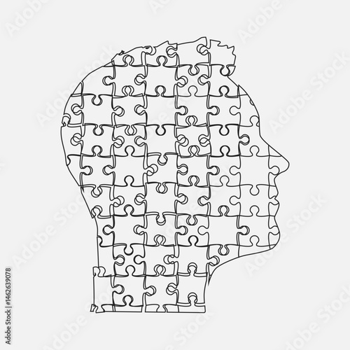 Male head from puzzle pieces, mental disorder