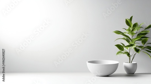 Wallpaper Mural White Bowl with Plant Minimalist Design High-Resolution Soft Lighting Wide Shot Simple Arrangement Peaceful Serenity Home Decor Bright White Tones Ideal for Interior Design Torontodigital.ca