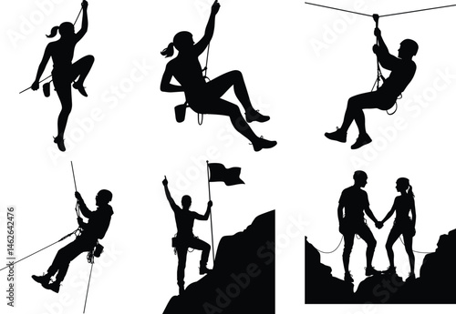 Rock Climber Silhouette Clipart SVG Bundle Illustration. Mountain Climbing, Outdoor Explorer Clipart, Outdoor Lovers, Rock Climbing and Hiking Silhouette for Outdoor Adventure Design.