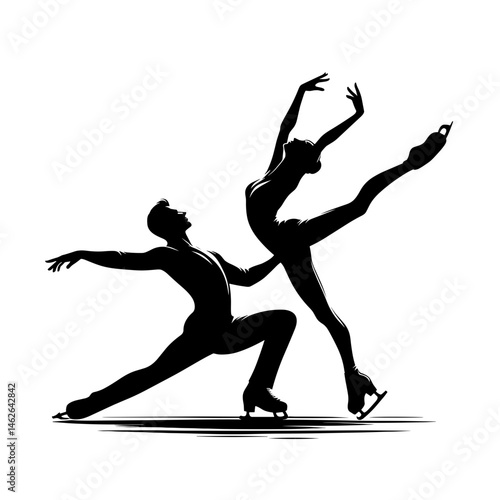 Two skaters performing gracefully on ice rink
