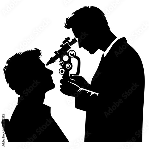 Doctor examining patient with microscope silhouette
