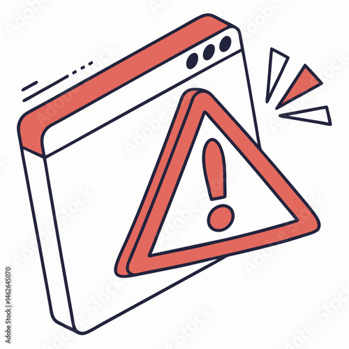 Warning alert icon on computer screen with exclamation mark in modern flat design