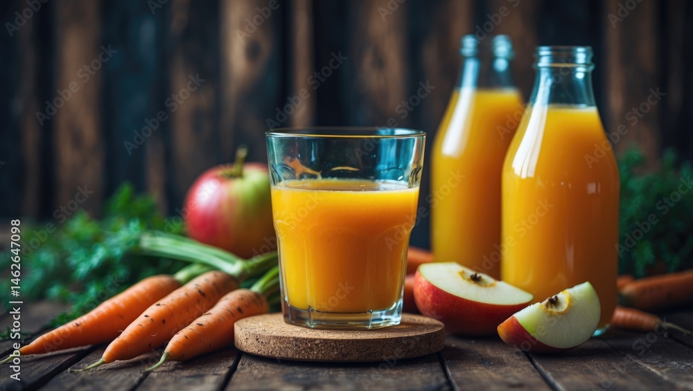 Fototapeta premium Concept of nutritious diet emphasizing carrot juice and natural foods