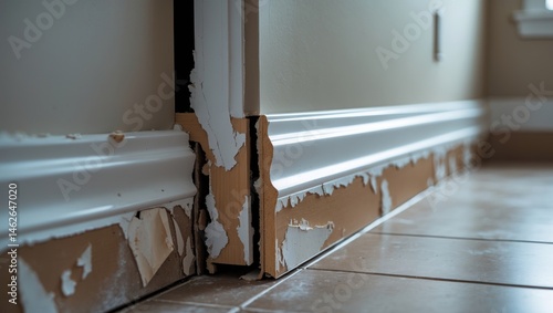 Baseboard installation following removal of existing baseboards and flooring