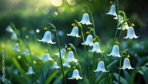 Close-up of delicate white campanula persicifolia blossoms in a natural garden setting