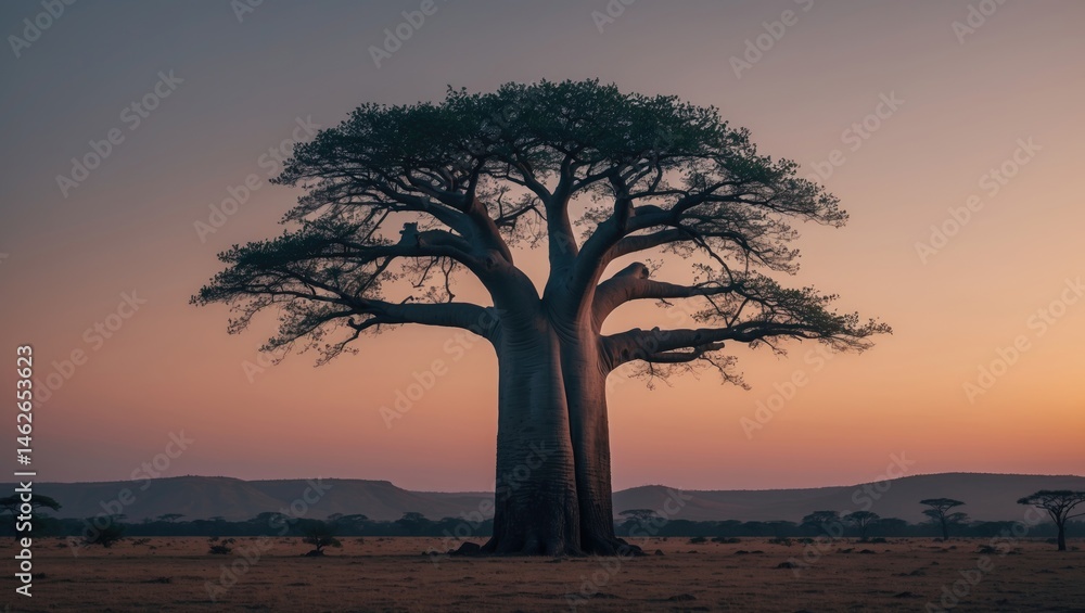 Obraz premium Baobab tree during sunset scene