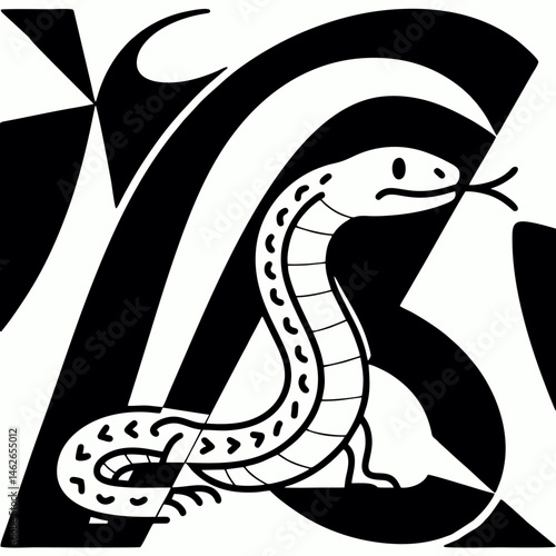 Abstract Illustration of a Snake with Geometric Elements