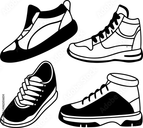 Various Types of Athletic and Casual Shoes Illustration