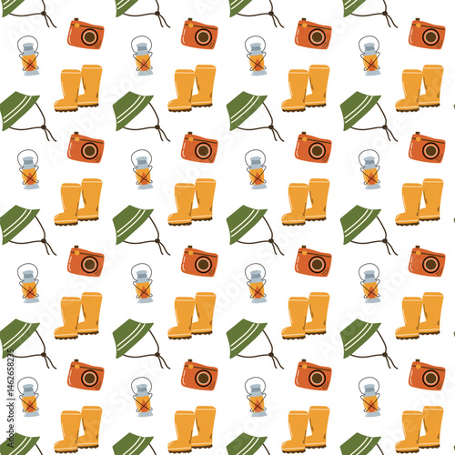 Camping seamless pattern with rubber boots.