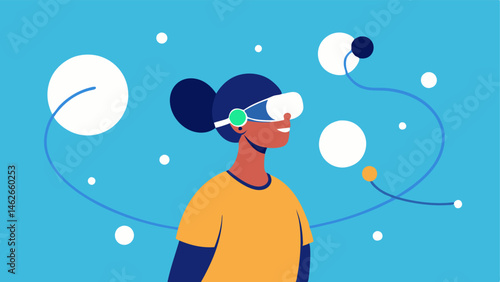 Interactive Breathing Exercise A person using VR to follow guided breathing exercises with bubbles or animated circles expanding and contracting in sync with their breath.