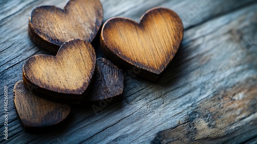 two hearts on wooden background