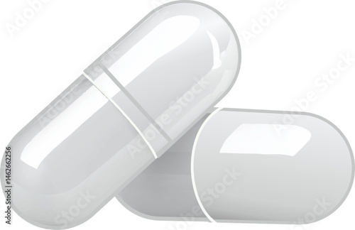 Pharmaceutical Elegance: Pristine White Medical Capsules in Minimalist Design - Clean Clinical Grade Medication Rendered in Smooth Vector Illustration with Subtle Dimensional Highlights