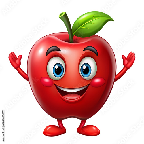 Happy Red Apple Cartoon Character isolated on transparent background