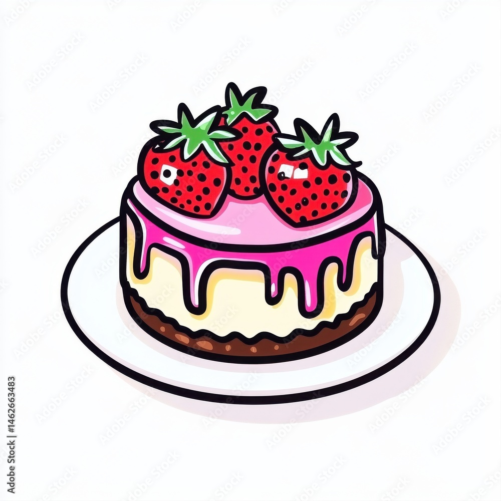 Delightful Strawberry Cheesecake with Pink Frosting on White Plate